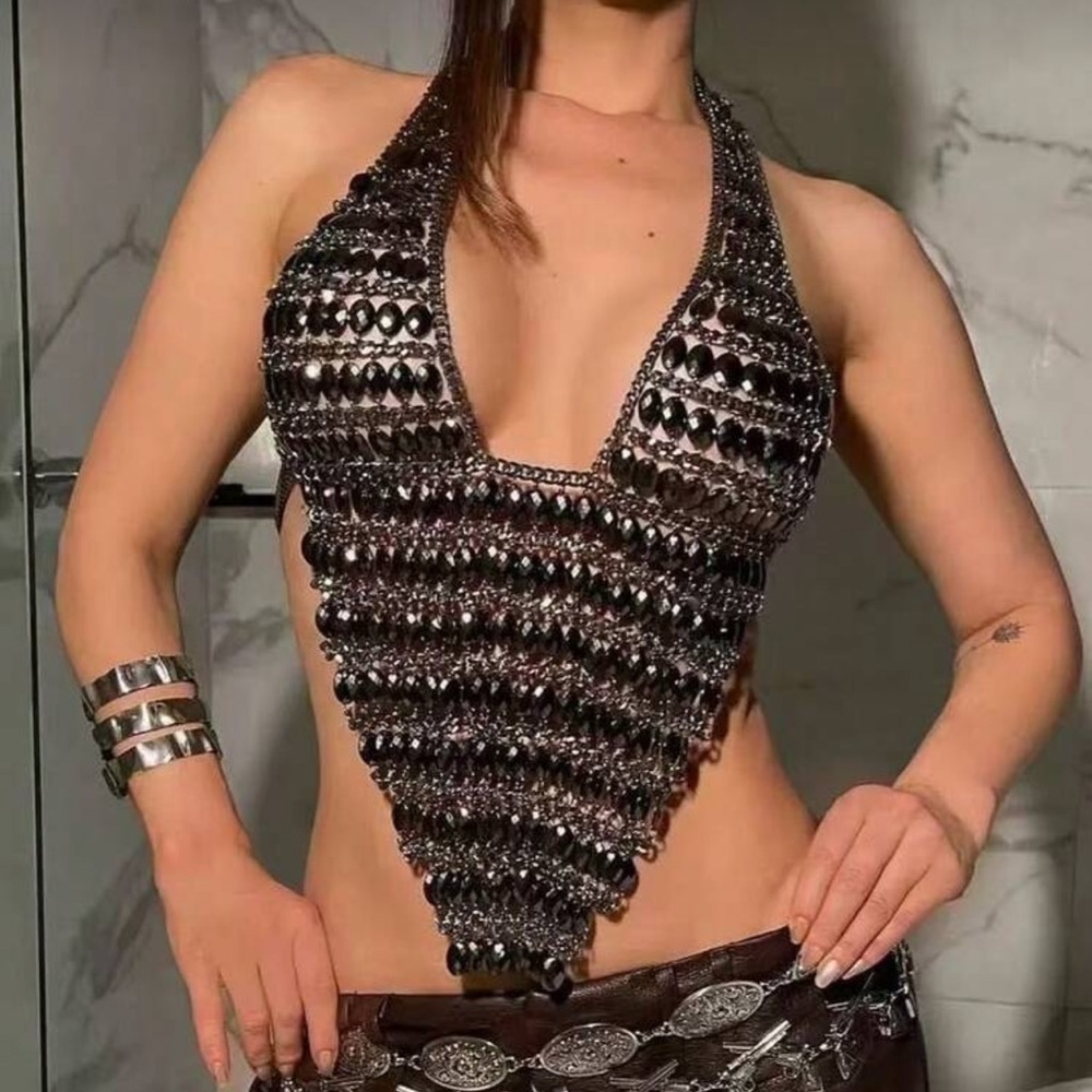 Beaded Chain Halterneck Top